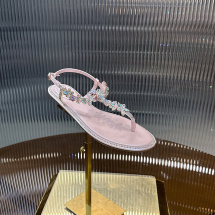 RENE CAOVILLA 26S EMBELLISHED THONG SANDALS IN LIGHT PINK LAMBSKIN