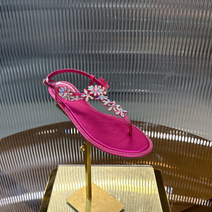 RENE CAOVILLA 26S EMBELLISHED THONG SANDALS IN DARK PINK LAMBSKIN