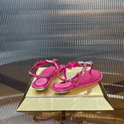 RENE CAOVILLA 26S EMBELLISHED THONG SANDALS IN DARK PINK LAMBSKIN