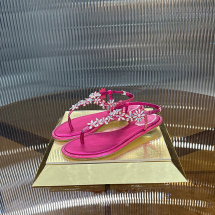 RENE CAOVILLA 26S EMBELLISHED THONG SANDALS IN DARK PINK LAMBSKIN