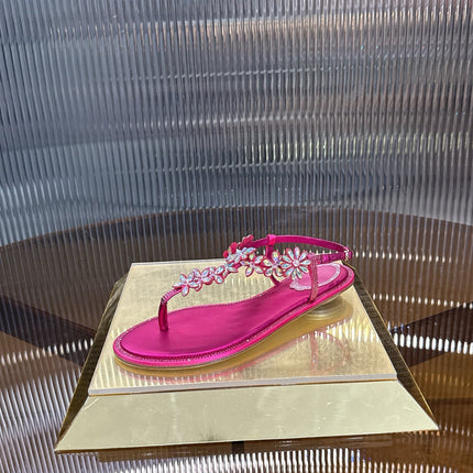 RENE CAOVILLA 26S EMBELLISHED THONG SANDALS IN DARK PINK LAMBSKIN
