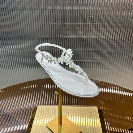 RENE CAOVILLA 26S EMBELLISHED THONG SANDALS IN WHITE LAMBSKIN