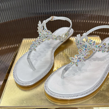 RENE CAOVILLA 26S EMBELLISHED THONG SANDALS IN WHITE LAMBSKIN