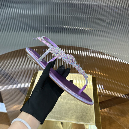 RENE CAOVILLA 26S EMBELLISHED THONG SANDALS IN PURPLE LAMBSKIN