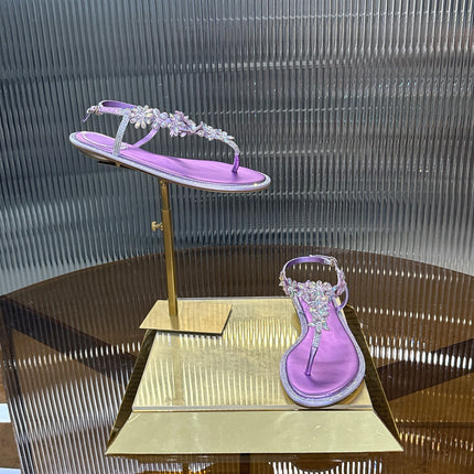 RENE CAOVILLA 26S EMBELLISHED THONG SANDALS IN PURPLE LAMBSKIN