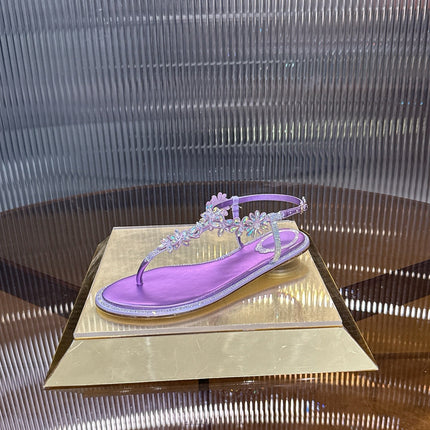 RENE CAOVILLA 26S EMBELLISHED THONG SANDALS IN PURPLE LAMBSKIN