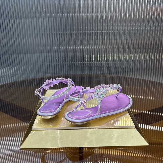 RENE CAOVILLA 26S EMBELLISHED THONG SANDALS IN PURPLE LAMBSKIN