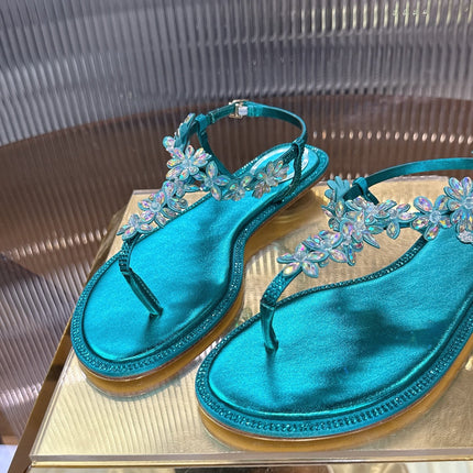 RENE CAOVILLA 26S EMBELLISHED THONG SANDALS IN OCEAN BLUE LAMBSKIN