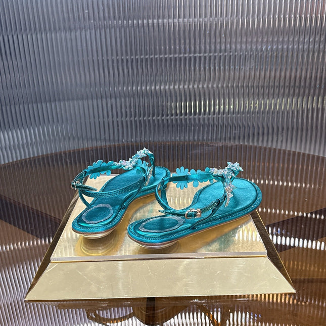 RENE CAOVILLA 26S EMBELLISHED THONG SANDALS IN OCEAN BLUE LAMBSKIN
