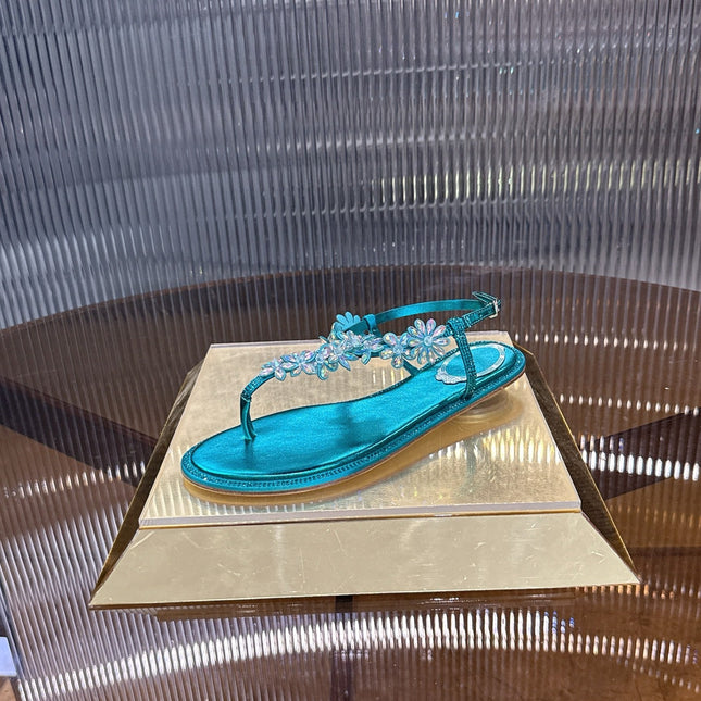 RENE CAOVILLA 26S EMBELLISHED THONG SANDALS IN OCEAN BLUE LAMBSKIN