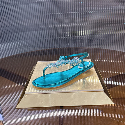 RENE CAOVILLA 26S EMBELLISHED THONG SANDALS IN OCEAN BLUE LAMBSKIN