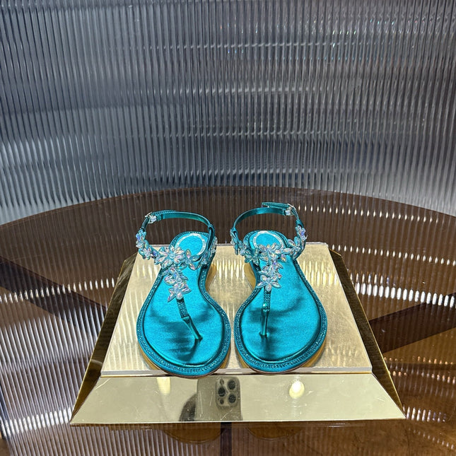 RENE CAOVILLA 26S EMBELLISHED THONG SANDALS IN OCEAN BLUE LAMBSKIN