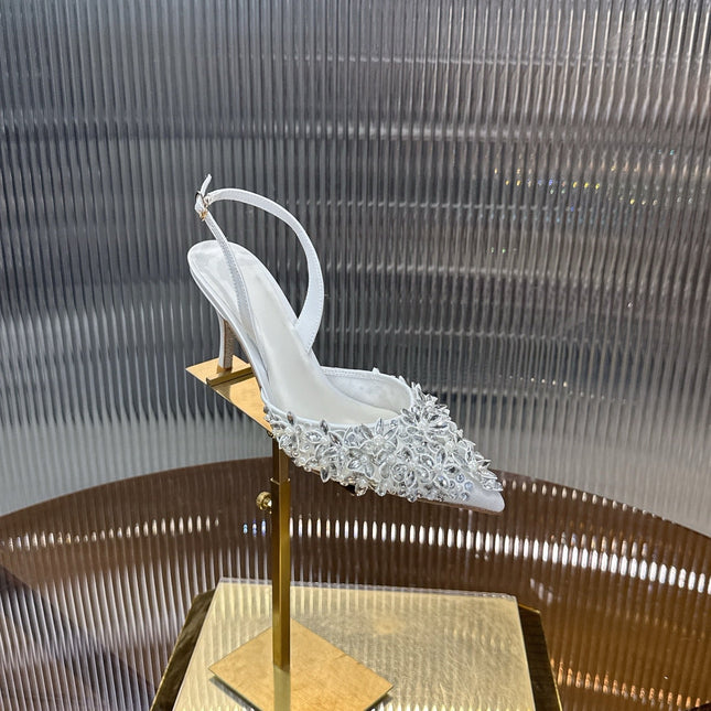 RENE CAOVILLA 26S HIGH-HEEL SLINGBACKS 75 MM IN WHITE LAMBSKIN STYLE 3