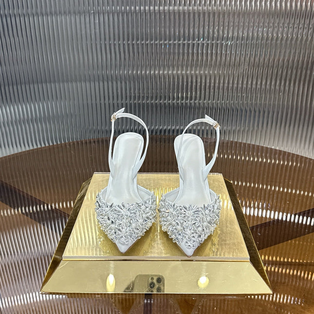 RENE CAOVILLA 26S HIGH-HEEL SLINGBACKS 75 MM IN WHITE LAMBSKIN STYLE 3