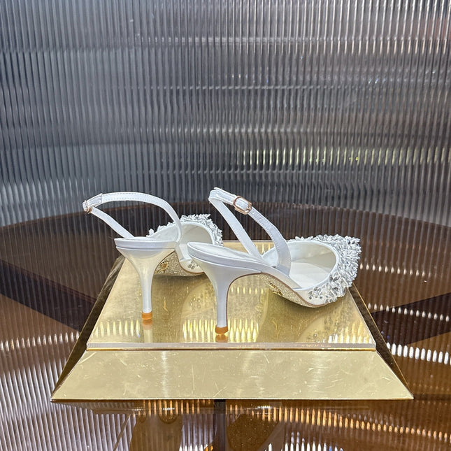 RENE CAOVILLA 26S HIGH-HEEL SLINGBACKS 75 MM IN WHITE LAMBSKIN STYLE 3