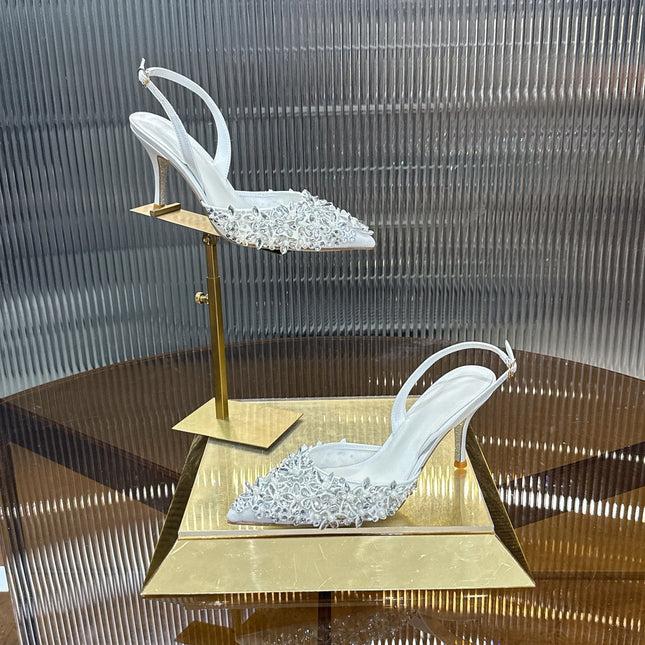 RENE CAOVILLA 26S HIGH-HEEL SLINGBACKS 75 MM IN WHITE LAMBSKIN STYLE 3