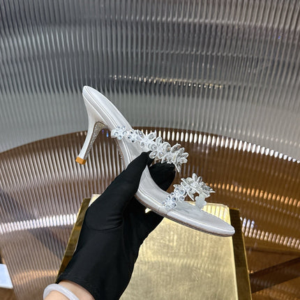 RENE CAOVILLA 26S HEEL SANDALS 75 MM IN WHITE LAMBSKIN WITH CRYSTAL STYLE 2