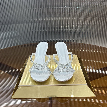 RENE CAOVILLA 26S HEEL SANDALS 75 MM IN WHITE LAMBSKIN WITH CRYSTAL STYLE 2