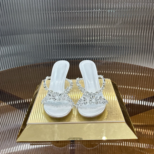 RENE CAOVILLA 26S HEEL SANDALS 75 MM IN WHITE LAMBSKIN WITH CRYSTAL STYLE 2