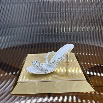 RENE CAOVILLA 26S HEEL SANDALS 75 MM IN WHITE LAMBSKIN WITH CRYSTAL STYLE 2