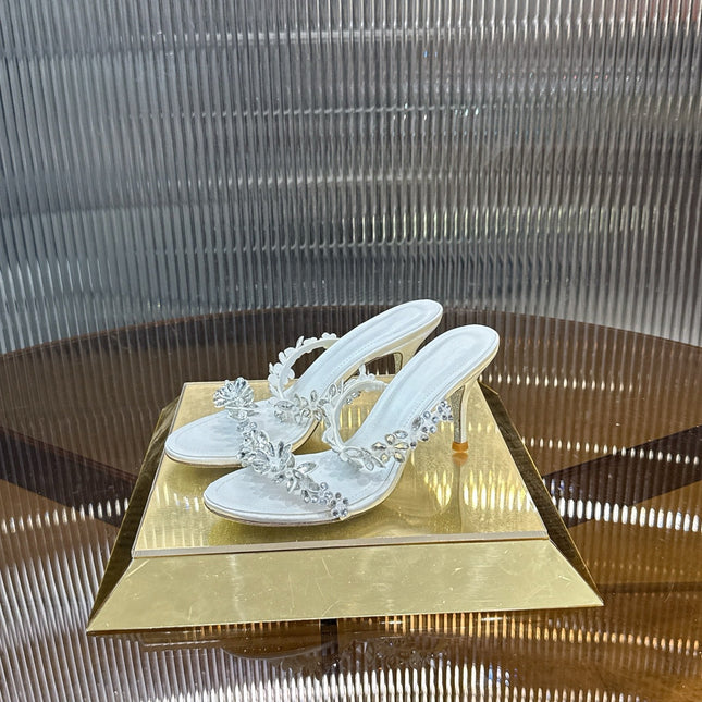 RENE CAOVILLA 26S HEEL SANDALS 75 MM IN WHITE LAMBSKIN WITH CRYSTAL STYLE 2