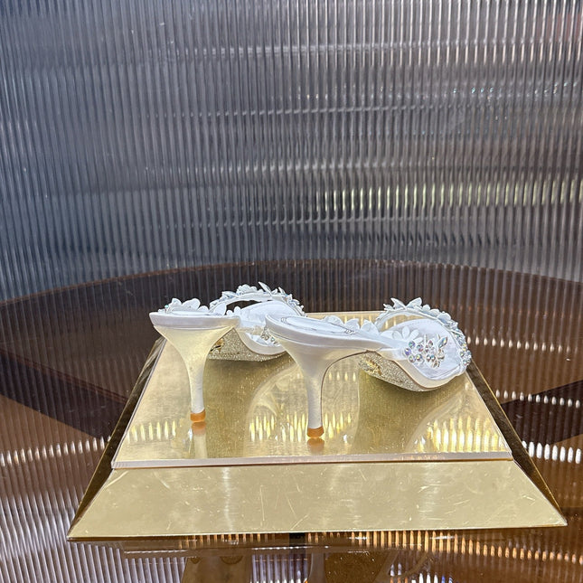 RENE CAOVILLA 26S HEEL SANDALS 75 MM IN WHITE LAMBSKIN WITH CRYSTAL