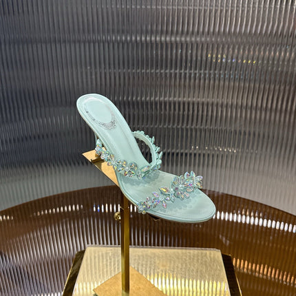 RENE CAOVILLA 26S HEEL SANDALS 75 MM IN ICE BLUE LAMBSKIN WITH CRYSTAL