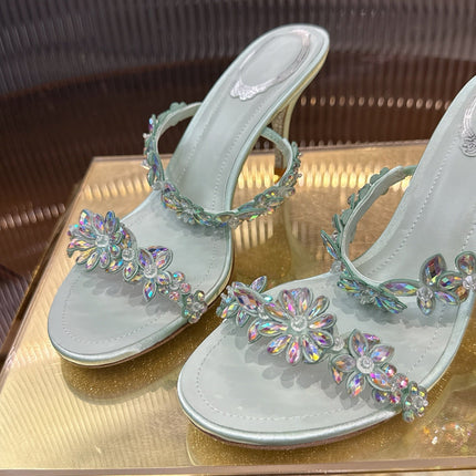 RENE CAOVILLA 26S HEEL SANDALS 75 MM IN ICE BLUE LAMBSKIN WITH CRYSTAL