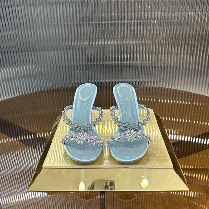 RENE CAOVILLA 26S HEEL SANDALS 75 MM IN PASTEL BLUE LAMBSKIN WITH CRYSTAL