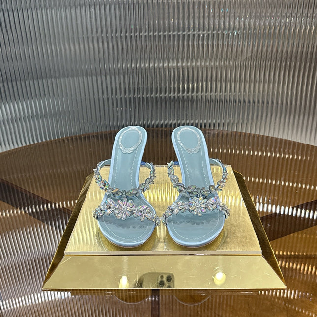 RENE CAOVILLA 26S HEEL SANDALS 75 MM IN PASTEL BLUE LAMBSKIN WITH CRYSTAL