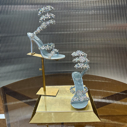 RENE CAOVILLA 26S HEELED SANDALS 100 MM IN LIGHT BLUE LAMBSKIN