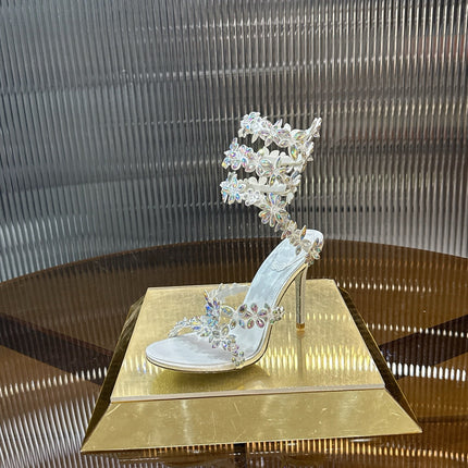 RENE CAOVILLA 26S HEELED SANDALS 100 MM IN WHITE LAMBSKIN