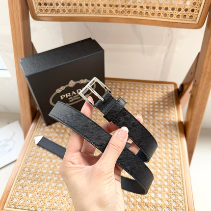 PRADA 25S BELT 25 MM IN BLACK CALFSKIN 542644