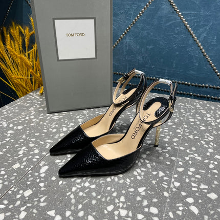 HIGH HEELS 10 CM IN BLACK SNAKE PATTERNED CALFSKIN