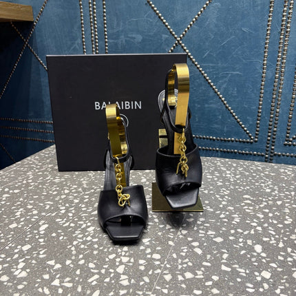 BALMAIN 26S HIGH-HEEL SANDALS 95 MM IN BLACK CALFSKIN