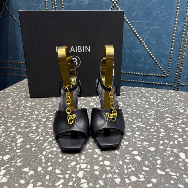 BALMAIN 26S HIGH-HEEL SANDALS 95 MM IN BLACK CALFSKIN