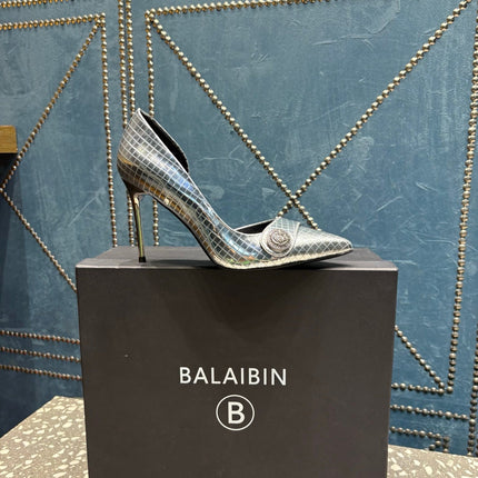 BALMAIN 26S HIGH-HEEL SHOES 95 MM IN SILVER CALFSKIN
