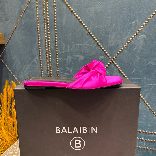 BALMAIN 26S SLIDES IN DARK PINK SATIN