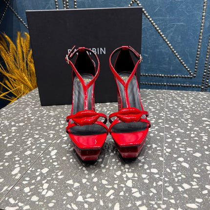 BALMAIN 26S HIGH-HEELED SANDALS 105 MM IN RED CALFSKIN STYLE 9