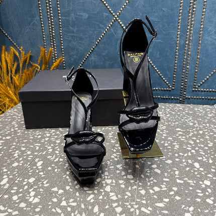 BALMAIN 26S HIGH-HEELED SANDALS 105 MM IN BLACK CALFSKIN STYLE 8