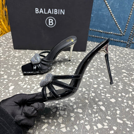 BALMAIN 26S HIGH-HEELED SANDALS 95 MM IN BLACK CALFSKIN STYLE 6