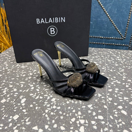 BALMAIN 26S HIGH-HEELED SANDALS 95 MM IN BLACK CALFSKIN STYLE 5