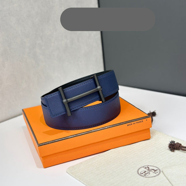 HM 26S H DANCRE BELT IN BLUE REVERSIBLE CALFSKIN PALLADIUM HARDWARE