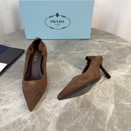PRADA 25S HIGH HEELS 75 MM IN DARK BROWN SUEDE