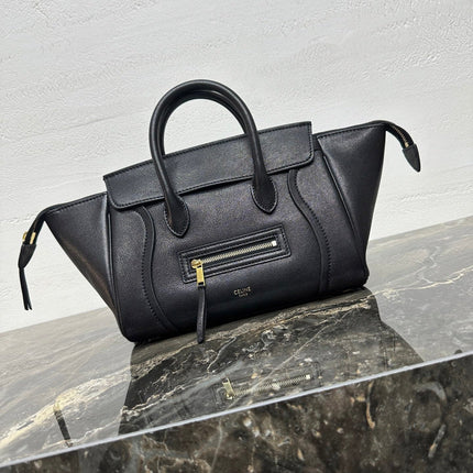 CELINE 25S NEW LUGGAGE 38MM IN BLACK SHINY LAMBSKIN GOLD HARDWARE