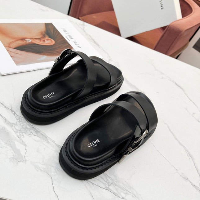 TWO-STRAP SANDALS IN BLACK CALFSKIN