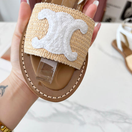 TRIOMPHE SANDALS BEIGE RAFFIA WHITE WOOL