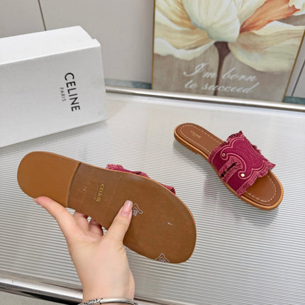 CELINE 26S TRIOMPHE SLIDE SANDALS IN BERRY PINK CANVAS