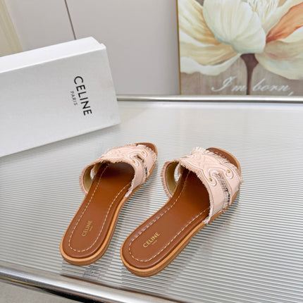 CELINE 26S TRIOMPHE SLIDE SANDALS IN BLUSH PINK CANVAS