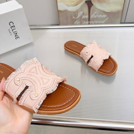 CELINE 26S TRIOMPHE SLIDE SANDALS IN BLUSH PINK CANVAS